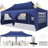 COBIZI Pavillon 3x6m, Faltpavillon 3x6 Wasserdicht Stabil mit 6 Seitenteilen Partyzelt Pop Up Camping Pavillon Gartenzelt Gartenpavillon für Garten, Party, Festival, Hochzeit, UV-Schutz, Blau