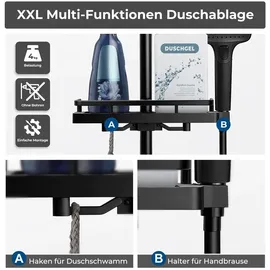 Görbach Duschset Edelstahl Duschstange mit Verstellbarer Duschkopfhalterung, Bohrlöcher-kompatible Wandhalterungen, Passend für Standard-Handbrausen, Brausestange 70 cm mit Duschablage Schwarz