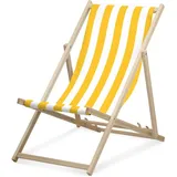 Liegestuhl - Breit gestreift - Gelb - klappbar - aus Buchenholz - bis 95kg belastbar - 3fach verstellbare Lehne - Strandliege - Gelb
