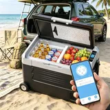 Hcalory 35 Liter Kühlbox 12V/24V Tragbarer Mini-Kühlschrank bluetooth Elektrische Gefrierbox Klein Gefrierschrank für Auto Camping mit Rädern, ... - Schwarz