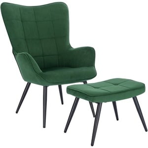 Woltu Polsterstuhl (1 Stück), Relaxsessel Lehnstühle Vintager Retro Sessel Polstersessel mit Hocker Fernsehsessel Ohrensessel Cordsamt Grün grün