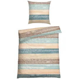 SCHIESSER Emilia Gestreift Petrol 155 x 220 cm + 80 x 80 cm