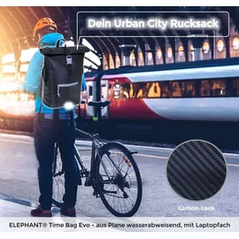 Elephant Gin Rucksack Herren Plane Time Bag Evo 24 L Kurierrucksack Roll-Top A4 Freizeitrucksack Laptoprucksack wetterfest Elephant 13075 Schwarz Grau +f + Schwarz