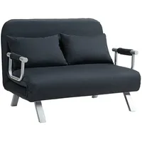 Homcom Schlafsofa Schlafcouch mit Verstellbarer Rückenlehne, Wurfkissen, 2er-Sofa mit Schlaffunktion, Samtoptik, Armlehne, Couch für Wohnzimmer, Schlafzimmer, Schwarz