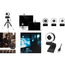 Logilink UA0384 - Full-HD-USB-Webcam, 76°, Dual-Mikrofon, Autofokus, Ringlicht, Stativ, Schwarz