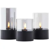 Brilliant Brilliant, LED Außen-Tischleuchte Bougie LED Kerzen, 3er-Set, H 10/12,5/15 cm, Timer, schwarz/rauchglas