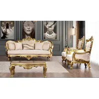 Xlmoebel Polstergarnitur Couch Garnitur 3+1+1 Sitzer Barock Stoff Sofa Set, (3-tlg), Made in Europa beige|weiß