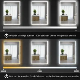 Homcom Badspiegel mit LED-Leuchte, 70 x 50 cm Silber