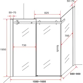 Aloni Duschkabine Schiebetüren 8mm 90x160x195cm