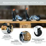 HMF 6750 Schwerlastrollen absenkbar für Werkbank, 4 Stück 76 mm, bis 400 kg, Schwarz