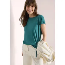 Cecil Rundhalsshirt CECIL, Damen, Gr. M (40), jungle grün, Web, 50% Baumwolle, 50% Modal, unifarben, comfort fit normal, U-Boot-Ausschnitt, abgesteppt, Shirts Rundhalsshirt, mit Raffung