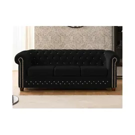 S-Style Chesterfield Polstergarnitur Samt 3-Sitzer + 2-Sitzer Schwarz