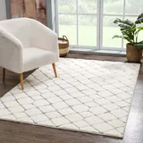 carpet city Teppich Hochflor Wohnzimmer - 120x170 cm - Scandi-Stil Raute-Optik Creme Grau - Cut-Loop, Hochtief, 3D-Effekt - Shaggy Teppiche Flauschig-Weich Schlafzimmer Langflor