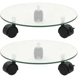 vidaXL 2X Pflanzenroller Hartglas 28cm Rund Untersetzer Blumenroller Rollbrett