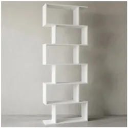 KADIMA DESIGN Modulares Zickzack Bücherregal, Mattweiß, 6 Regalfächer, Anti-Rutsch-Noppen