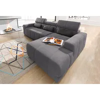 Ecksofa DOMO COLLECTION "Brandon große Ausführung B/T/H: 289/177/80 cm, auch in Leder und Cord", grau (dunkelgrau), B:289cm H:80cm T:175cm, Luxus-Microfaser in Antikleder-Optik (100% Polyester), Luxus-Microfaser (100% Polyester), Kunstleder SOFTLUX, Sofas, mit Kopfteilverstellung, wahlweise Sitztiefenverstellung, L-Form