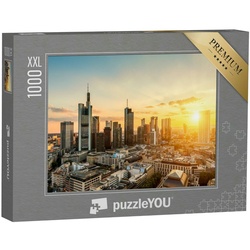 puzzleYOU Puzzle Puzzle 1000 Teile XXL „Skyline von Frankfurt am Main bei Sonnenunterga, 1000 Puzzleteile, puzzleYOU-Kollektionen Skylines, Wolkenkratzer, Deutsche Städte