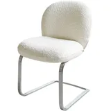 DeLife Schwingstuhl Nube-Flex Freischwinger flach Edelstahl Bouclé Weiß Taschenfederkern