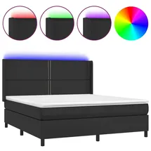 vidaXL Boxspringbett mit Matratze & LED Schwarz 160x200 cm Kunstleder