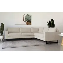PLACES OF STYLE Ecksofa »Pinto, XXL, 250/290 cm, langer Schenkel, Ottomane«, Cord, Chenille, Lederoptik, mit Keder, Metallfüße, Wellenunterfederung