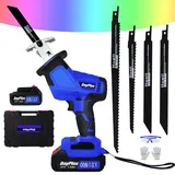 Akku Säbelsäge Bürstenlose Elektrisch Knochensäge Fleischsäge mit 1.5Ah Akkus und Schnellladegerät, 1900 SPM Elektrische Handsäge, Leistungsstarke Motor-Stichsäge mit 4 Blätter Lieferumfang Enthalten