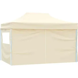 vidaXL Faltzelt Pop-Up 3 x 4,5 m cremeweiß inkl. 4 Seitenteilen
