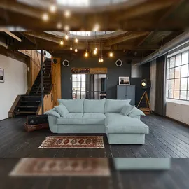 KAWOLA Sofa DAMETO Ecksofa Bettsofa Schlafsofa mit Stauraum Cord hellblau