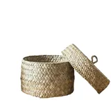Aufbewahrungsbox Aus Seegras, Zylindrischer Gewebter Aufbewahrungskorb Mit Deckel, Gewebte Aufbewahrungsbox Für Snacks, Nähwerkzeuge, Für Wohnzimmer, Schrank, KücheRegal