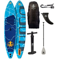 Runga-Boards Inflatable SUP-Board MARINO AIR 11.4 Stand Up Paddling SUP iSUP, All-Around-Fitness-Board, (Set 3, mit Trolley-Rucksack, doppelhub Pumpe, Carbon/Kunststoff Paddel) Set 3