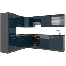 Vicco Winkelküche Fame-Line L-Form 287 cm Dunkelblau Hochglanz