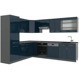 Vicco Winkelküche Fame-Line L-Form 287 cm Dunkelblau Hochglanz
