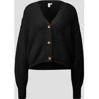 QS Strickjacke aus Baumwollmix, Damen, schwarz, XL