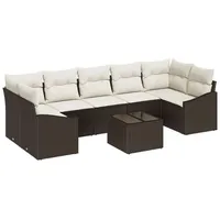 vidaXL Loungesofa 8-teiliges Garten Sofa Set mit Kissen Braun Polyrattan, 8 Teile