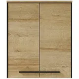 Saphir Hängeschrank SAPHIR "Quickset 395 Badschrank 60,4 cm breit mit 2 Türen und 2 Einlegeböden", braun (riviera eiche quer nb), B:60cm H:72cm T:33cm, Spanplatte, Schränke, Hängeschrank, Badezimmer-Hängeschrank inkl. Türdämpfer, Griffe in Schwarz