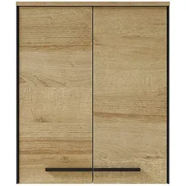 Saphir Hängeschrank SAPHIR "Quickset 395 Badschrank 60,4 cm breit mit 2 Türen und 2 Einlegeböden", braun (riviera eiche quer nb), B:60cm H:72cm T:33cm, Spanplatte, Schränke, Hängeschrank, Badezimmer-Hängeschrank inkl. Türdämpfer, Griffe in Schwarz