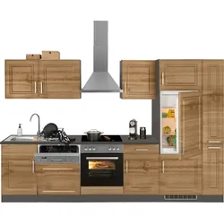 Küchenzeile KOCHSTATION "KS-Stockholm", front: wotaneichefarben, korpus: grafit, arbeitsplatte: anthrazit, B:310cm T:60cm, Komplettküchen-Sets, Küchenzeile, Breite 310 cm, mit hochwertigen MDF Fronten im Landhaus-Stil