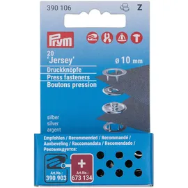 Prym Nähfrei Jersey Ring Druckknöpfe-Nachfüllpack silberfarbig ( 10 mm, silber