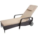 MCW Poly-Rattan Sonnenliege Cesena Braun Kissen beige