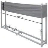 V2Aox Kaminholzregal Metall 200 x 115 cm mit Abdeckung Grau