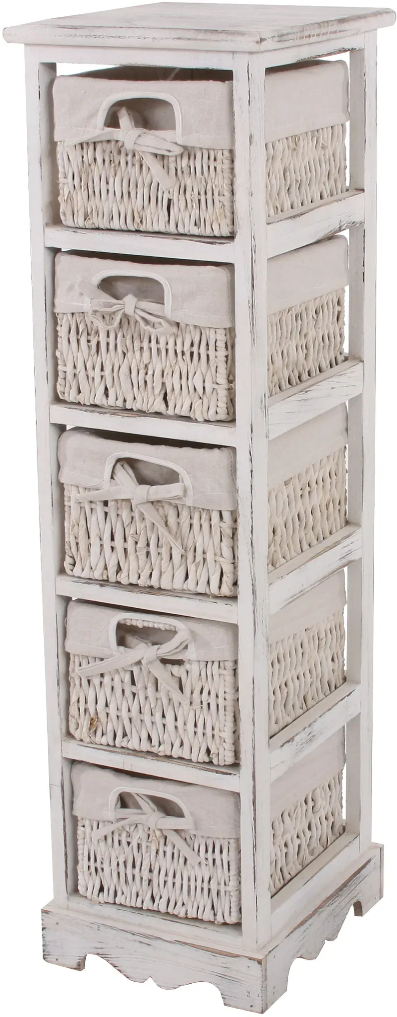 Regal Kommode mit 5 Korbschubladen 90x25x28cm, Shabby-Look, Vintage ~ weiß