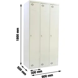 PROREGAL Spind AMEGO | 3 Abteile | HxBxT 180x90x50cm | Abteilbreite 30cm | Durchgehend | Feuerfeste Beschichtung | Lichtgrau | Metallspind