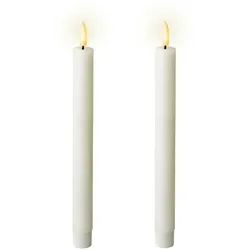 Lumineo 2 LED Kerzen mit Timerfunktion 24cm Wachs - Echtwachskerzen flackernde Flamme Kerzen batteriebetrieben Wachskerzen Stabkerzen Rustik Weiß Warmweiß