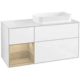 Villeroy & Boch Finion Waschtischunterschrank F681PCGF 120x60,3x50,1cm, Regal links Oak Veneer, Glossy white lacquer