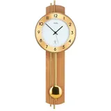 AMS. Pendeluhr 5266-18, Funk, aus Buchenholz, goldener Ziffernring, Mineralglas