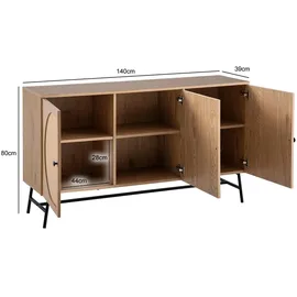 Wohnling WL6.892 Sideboard Braun 140 cm x 39 cm x 80 cm