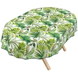 ANRO Tischdecke abwaschbar Baumwolloptik Palmenblätter Grün wetterfest (Einzelstück 1-tlg, eine Tischdecke), Stofftischdecke schmutzabweisend 220x140cm Palmenblätter Grün grün Oval | 140 cm x 220 cm