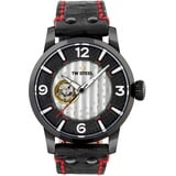 TW Steel Maverick Herren 48mm Quarzuhr mit schwarzem Stahl Zifferblatt schwarzes Lederarmband und Kalender MST6