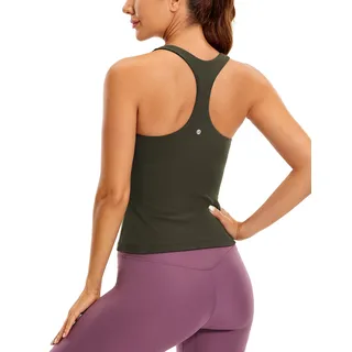 CRZ YOGA Damen Butterluxe Tank Tops Racerback Sport Top Yoga Fitness Oberteil Tanktops mit Integriertem BH Olivgrün 36 - 36
