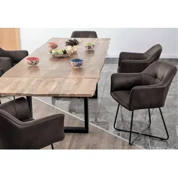 SAM® Esstisch Baumkante Mango natur 220 (320) x 100 cm Ansteckplatten schwarz NOAR
