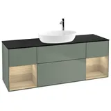 Villeroy & Boch Finion Waschtischunterschrank F982PCGM 160cm, Abdeckplatte black matt, Regale Oak Veneer, Olive Matt Lacquer